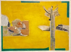 1970 Mod Surrealist Painting Collage David Hare Abstract Landscape Summer Land