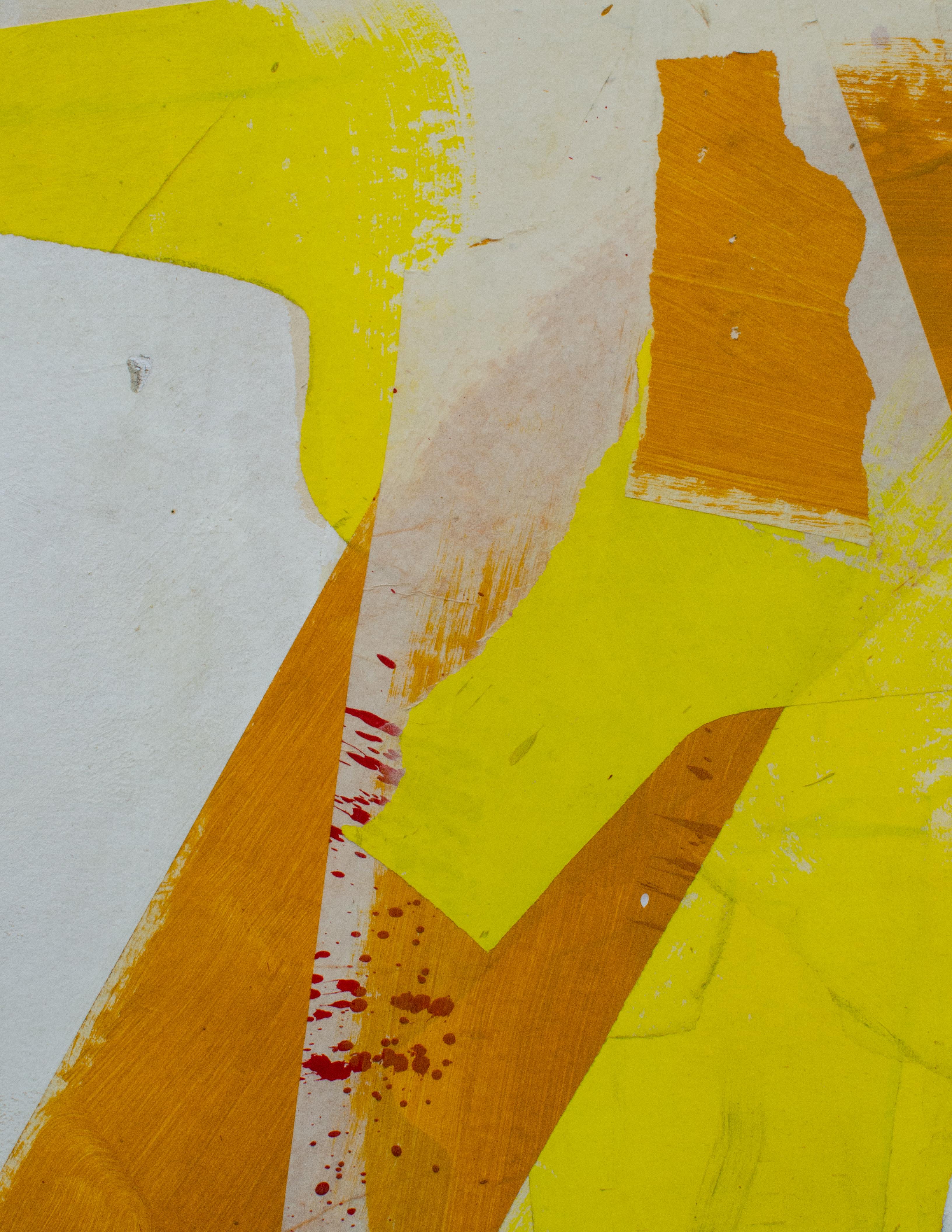 David Hare Abstract Painting - "Cronus Dining" Mixed Media On Paper Yellow and White Composition on Paper