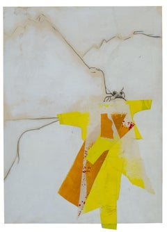 « Crown Dining » David Hare, composition sur papier jaune et blanche, abstrait
