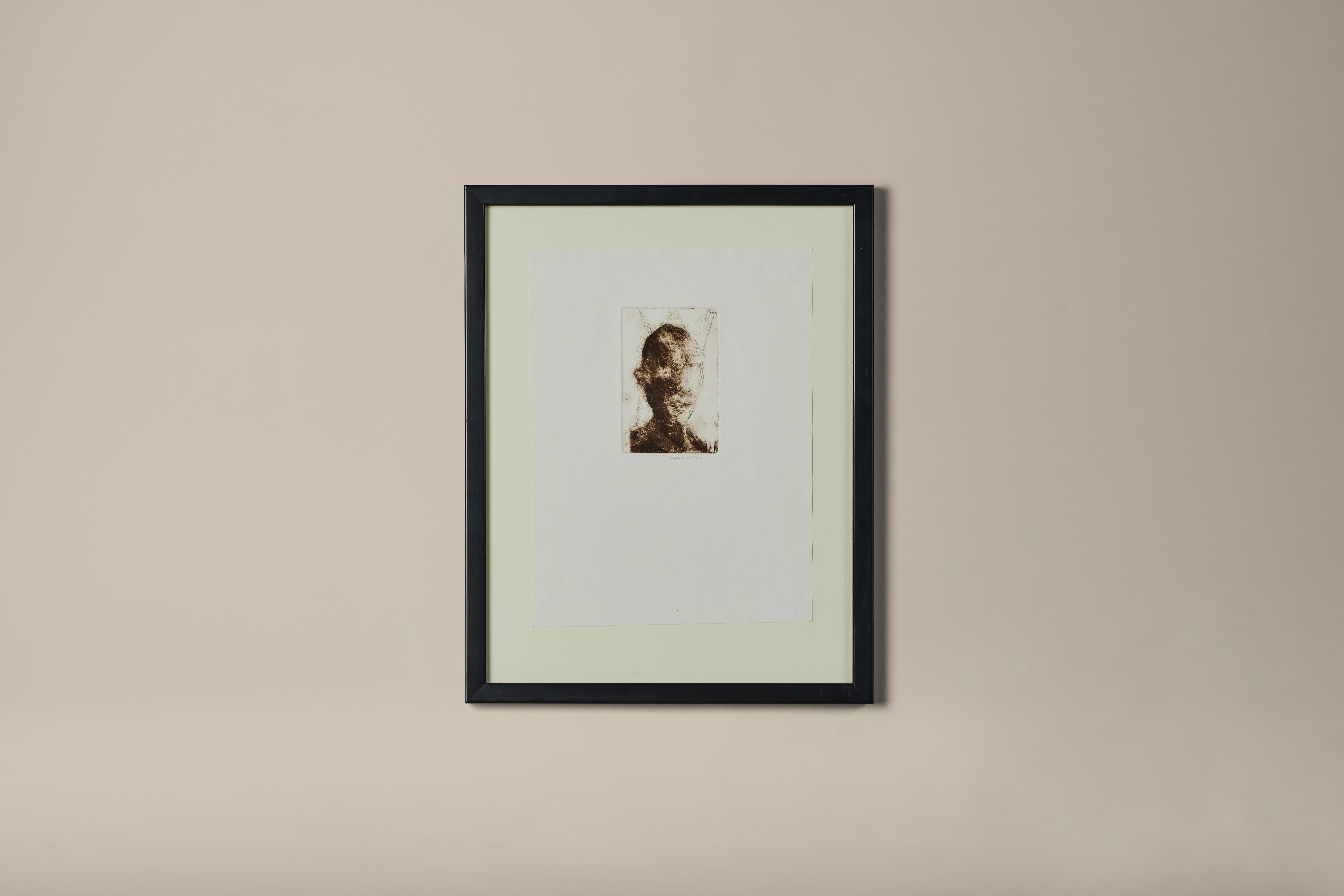 This “Head” etching by Iranian-born, New Orleans–based artist David Harouni is signed in pencil on the lower margin. Harouni’s work has been shown in galleries across the United States and in private and corporate collections across the