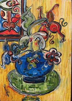 Chines Blue Vase. Contemporary Still Life Painting