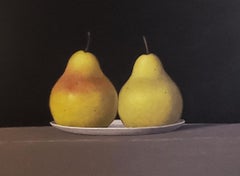 Two Pears on a Plate , Oil Painting, American Realism