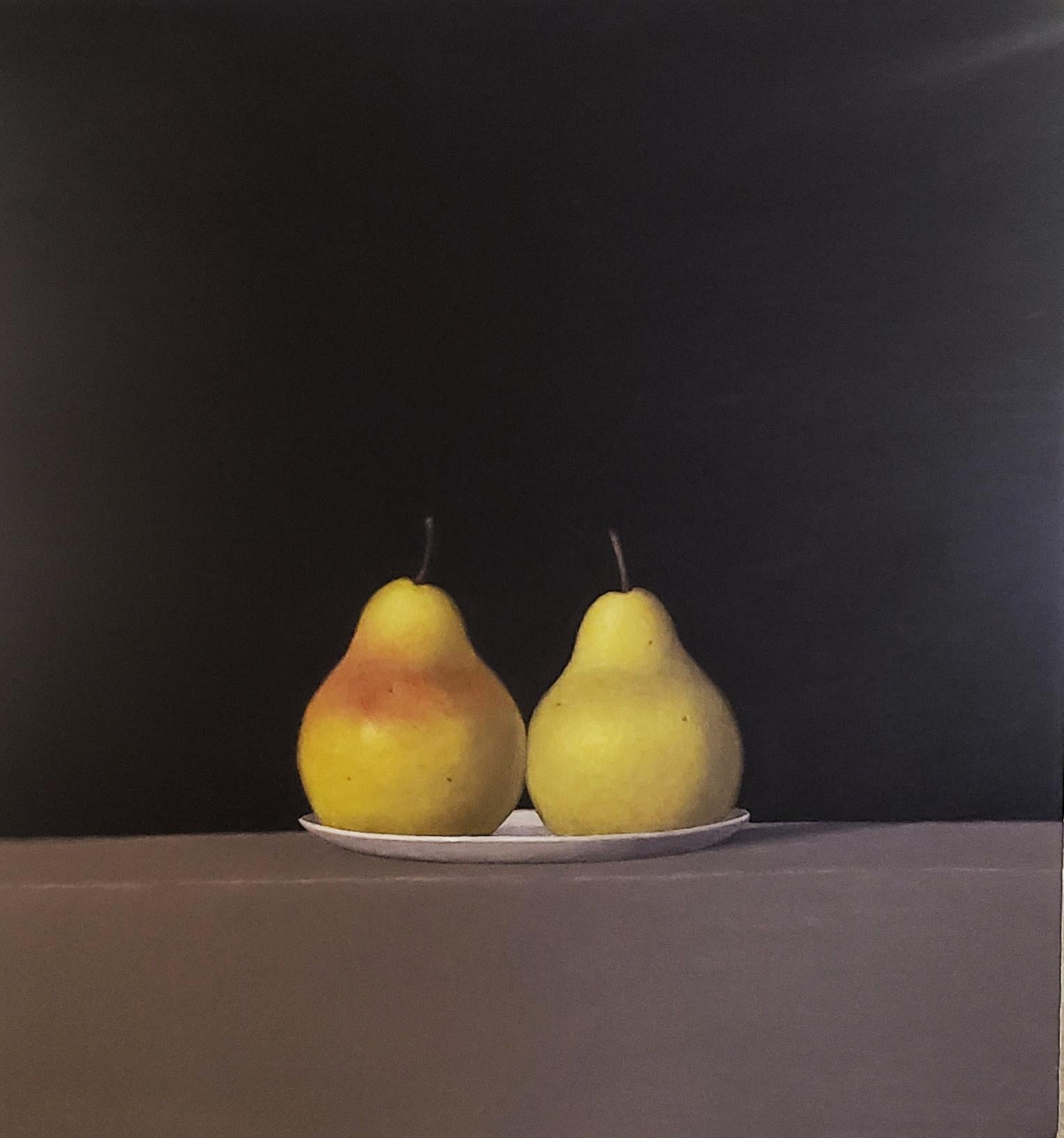 Two Pears on a Plate , Oil Painting, American Realism            