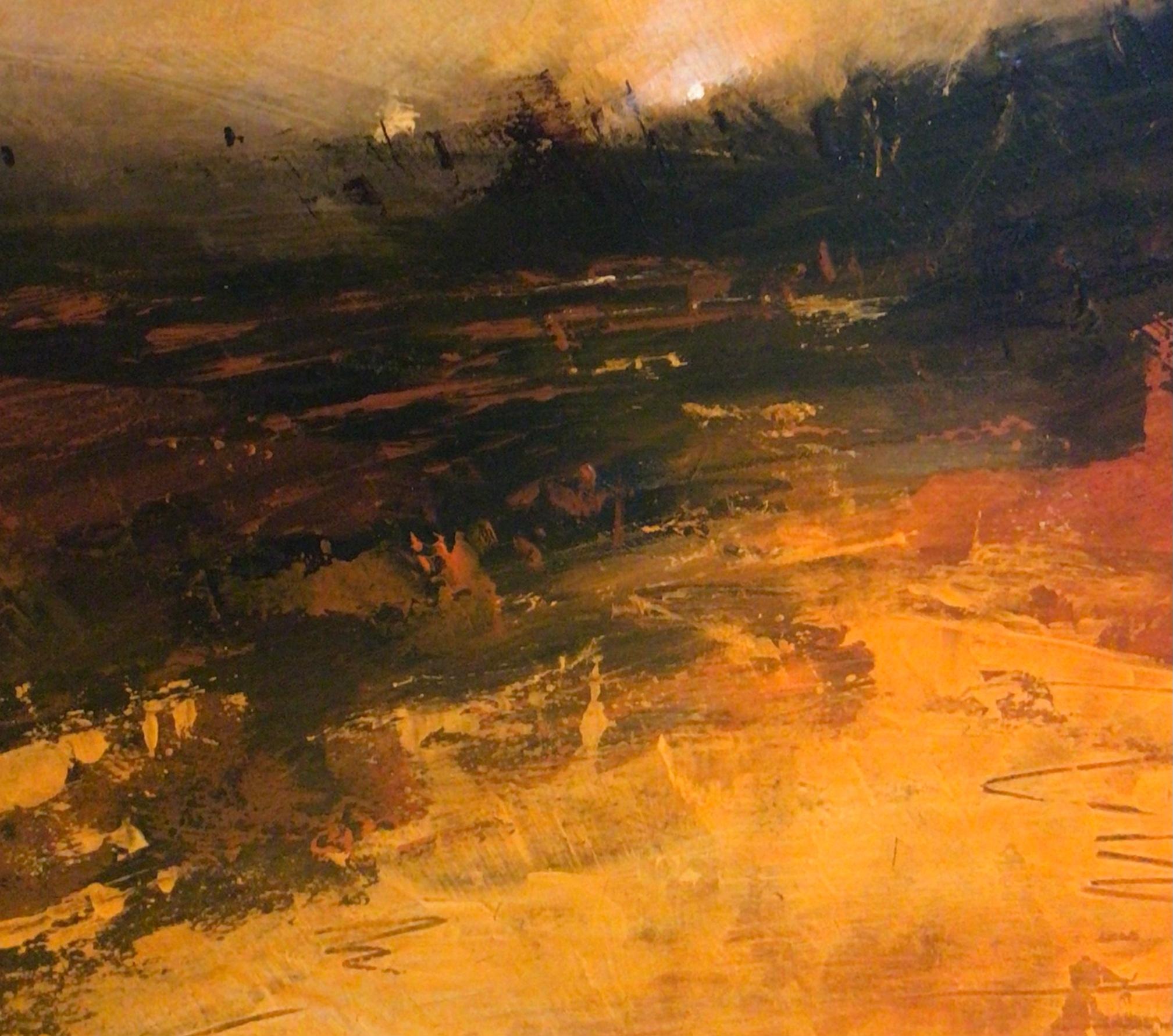 Hilltop, art d'origine, peinture contemporaine, paysage, paysage ciel, abstrait - Marron Landscape Painting par David Hay