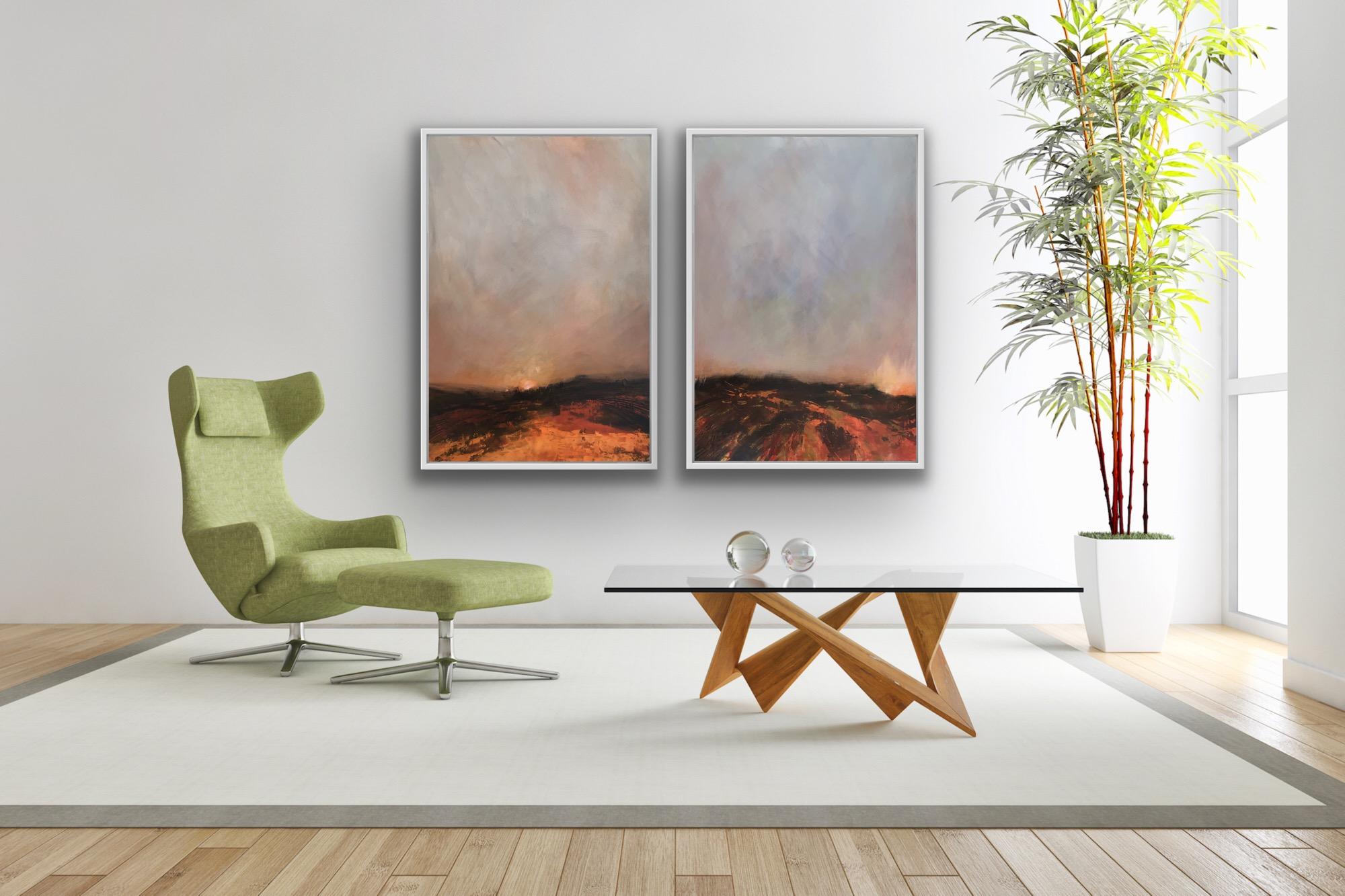 Hilltop and Hillside Diptych - Gray Landscape Painting by David Hay