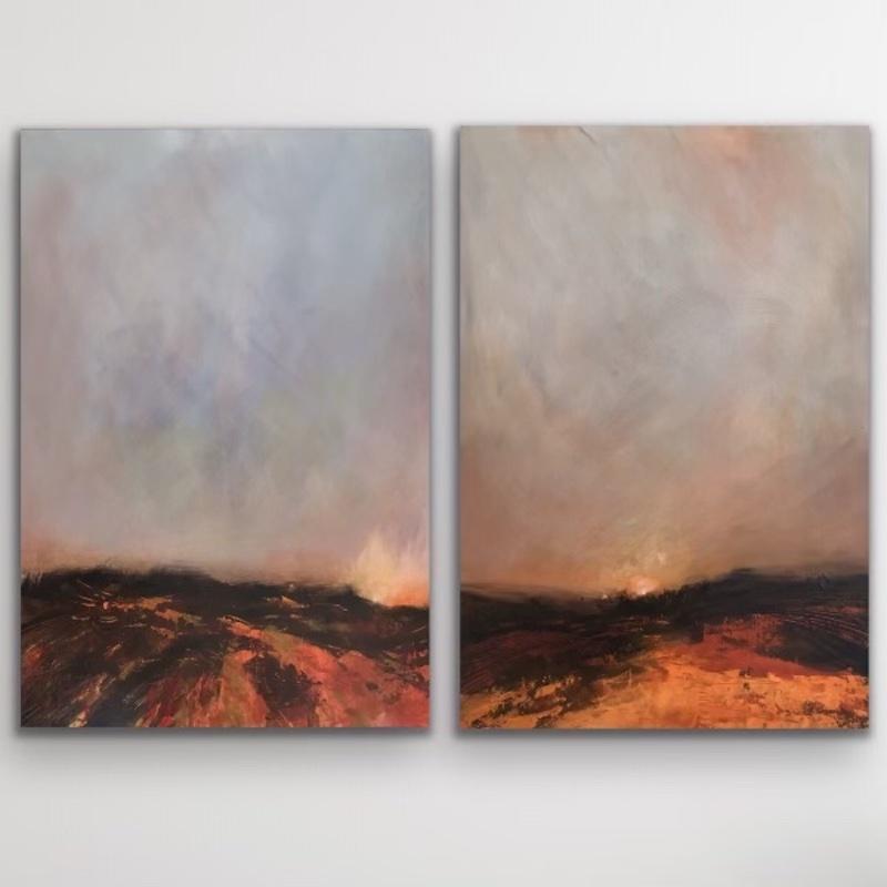 David Hay Landscape Painting - Hilltop and Hillside Diptych