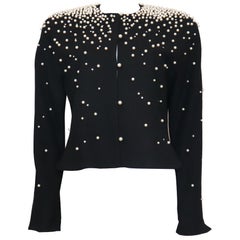 Vintage David Hayes Black Jacket w/ Pearls & Rhinestones Circa 1990s 