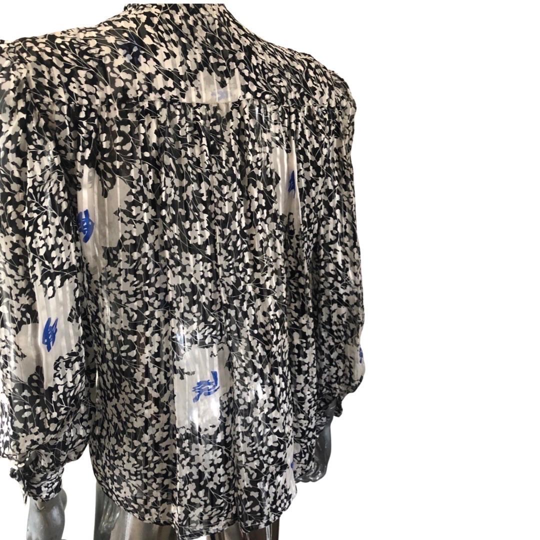 Women's David Hayes Black & White Silk Floral Pussy Bow Blouse Size 4  For Sale
