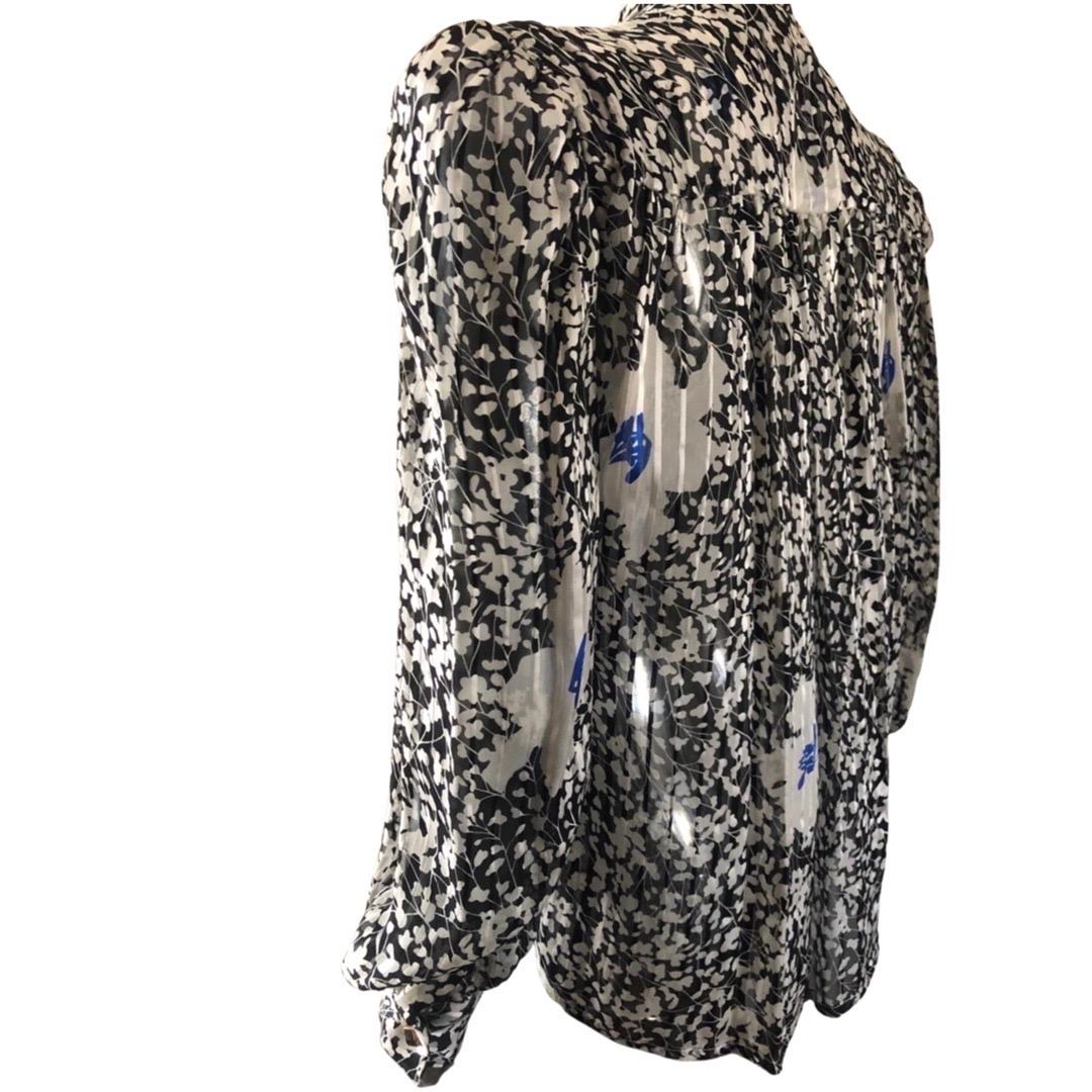 David Hayes Black & White Silk Floral Pussy Bow Blouse Size 4  For Sale 1