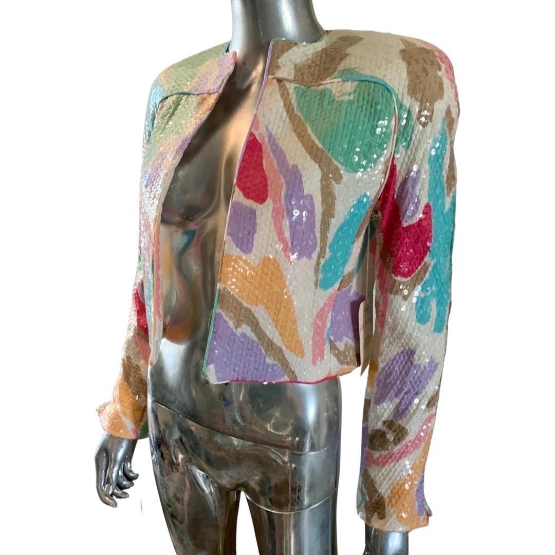 David Hayes for Saks Fifth Avenue Sequin Abstract Evening Jacket NWT Size 4 In Excellent Condition In Palm Springs, CA