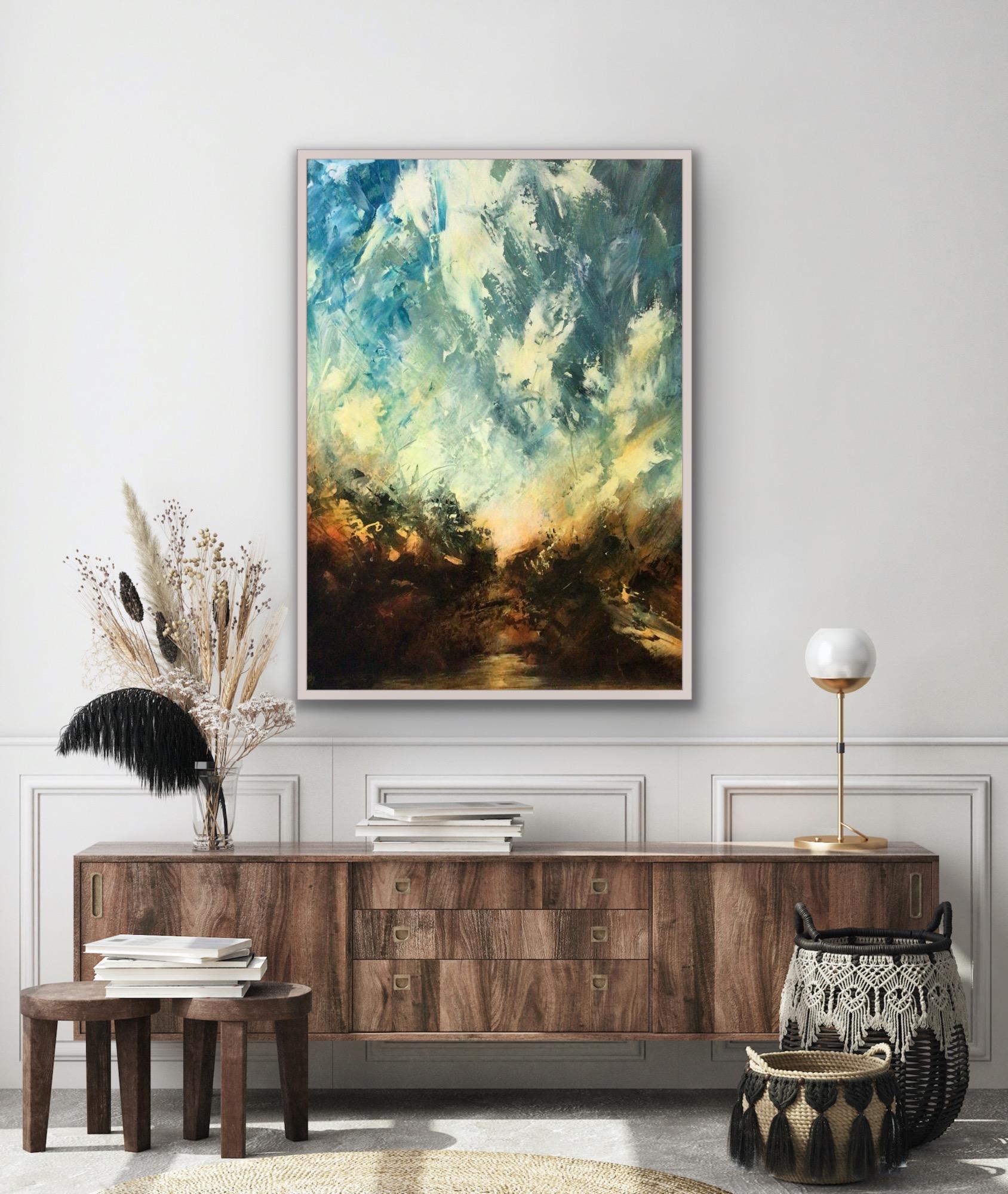 Sky, River, Abstract Contemporary Landscape Painting, Seascape Art, Skyscape Art - Black Abstract Painting by David Hayes