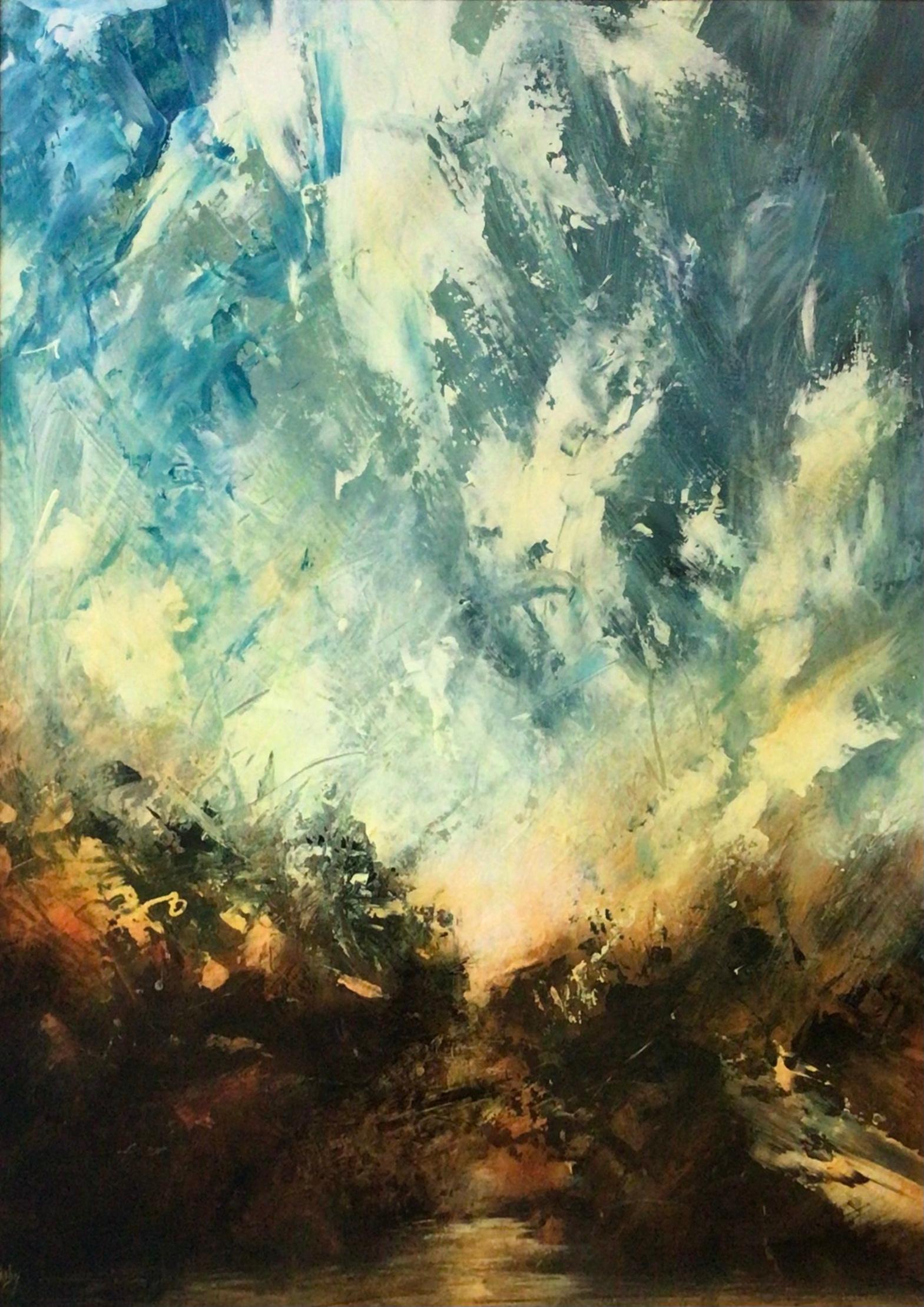 Abstract Painting David Hayes - Le ciel, la rivière, la peinture abstraite de paysage contemporain, l'art du paysage marin, l'art du paysage