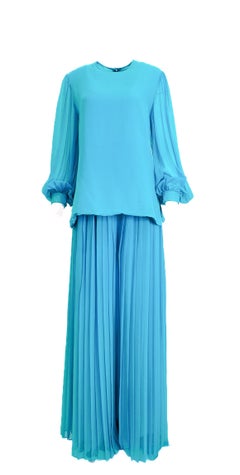 Conjunto de top y pantalón plisado turquesa David Hayes