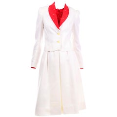 David Hayes Vintage Ivory Linen Skirt and Jacket Suit w Red & Yellow Silk Blouse