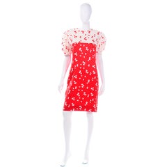 David Hayes Vintage Red & White Silk Abstract Print Dress & Cropped Jacket Suit