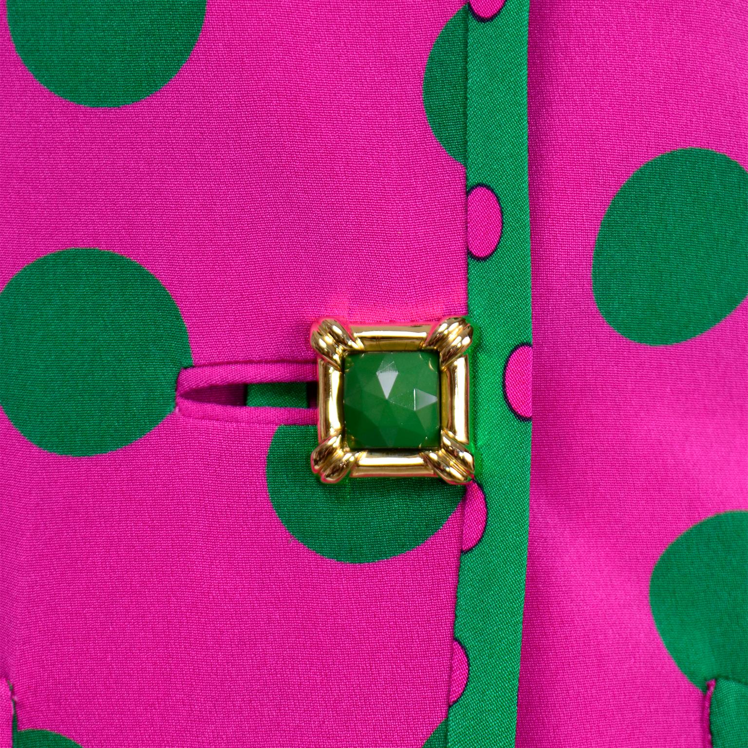 David Hayes Vintage Silk Pink & Green Polka Dot Skirt Jacket & Blouse Suit $1670 5