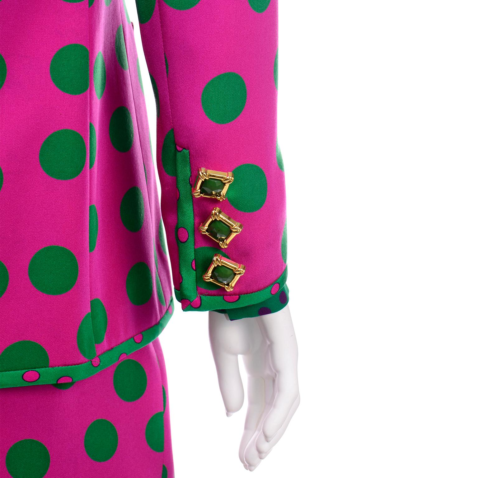 David Hayes Vintage Silk Pink & Green Polka Dot Skirt Jacket & Blouse Suit $1670 6