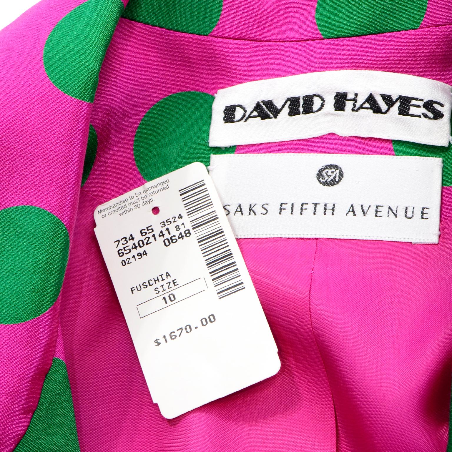 David Hayes Vintage Silk Pink & Green Polka Dot Skirt Jacket & Blouse Suit $1670 7