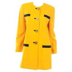 David Hayes Gelbe Longline-Blazerjacke im Vintage-Stil mit anthrazitgrauer Verzierung