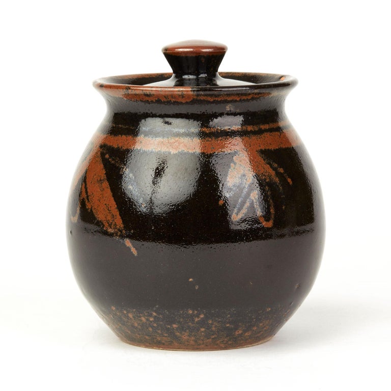 Stoneware David Heminsley 'Scottish, 1927-2007' Studio Pottery Lidded Conserve Jar For Sale