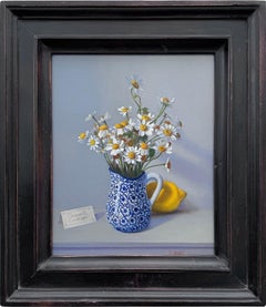 Chamomile in Blue and White Pitcher with Lemon