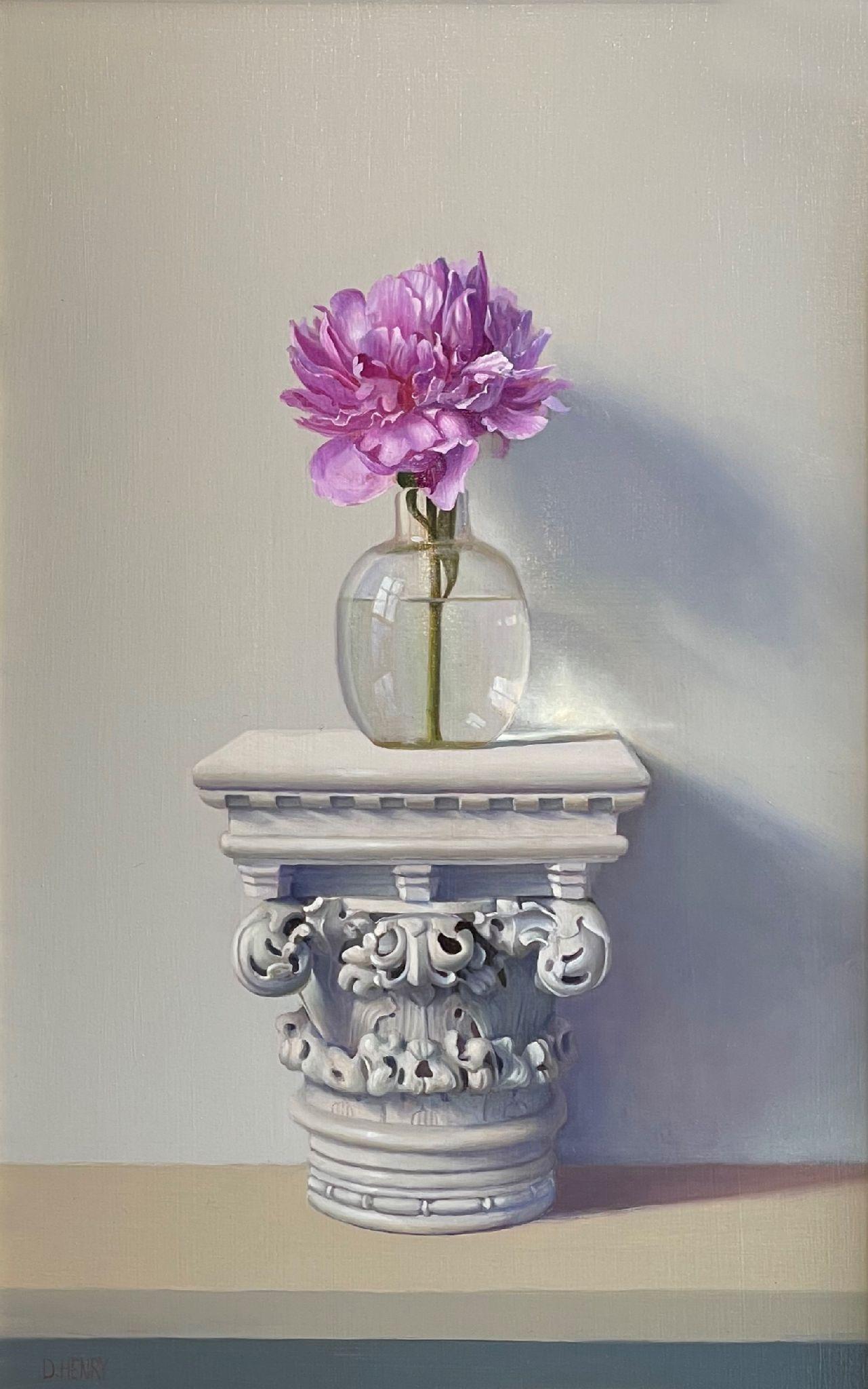 Still-Life Painting de David Henry - Peonía sobre pedestal