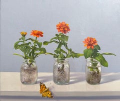 Three Zinnias in Glass Jars