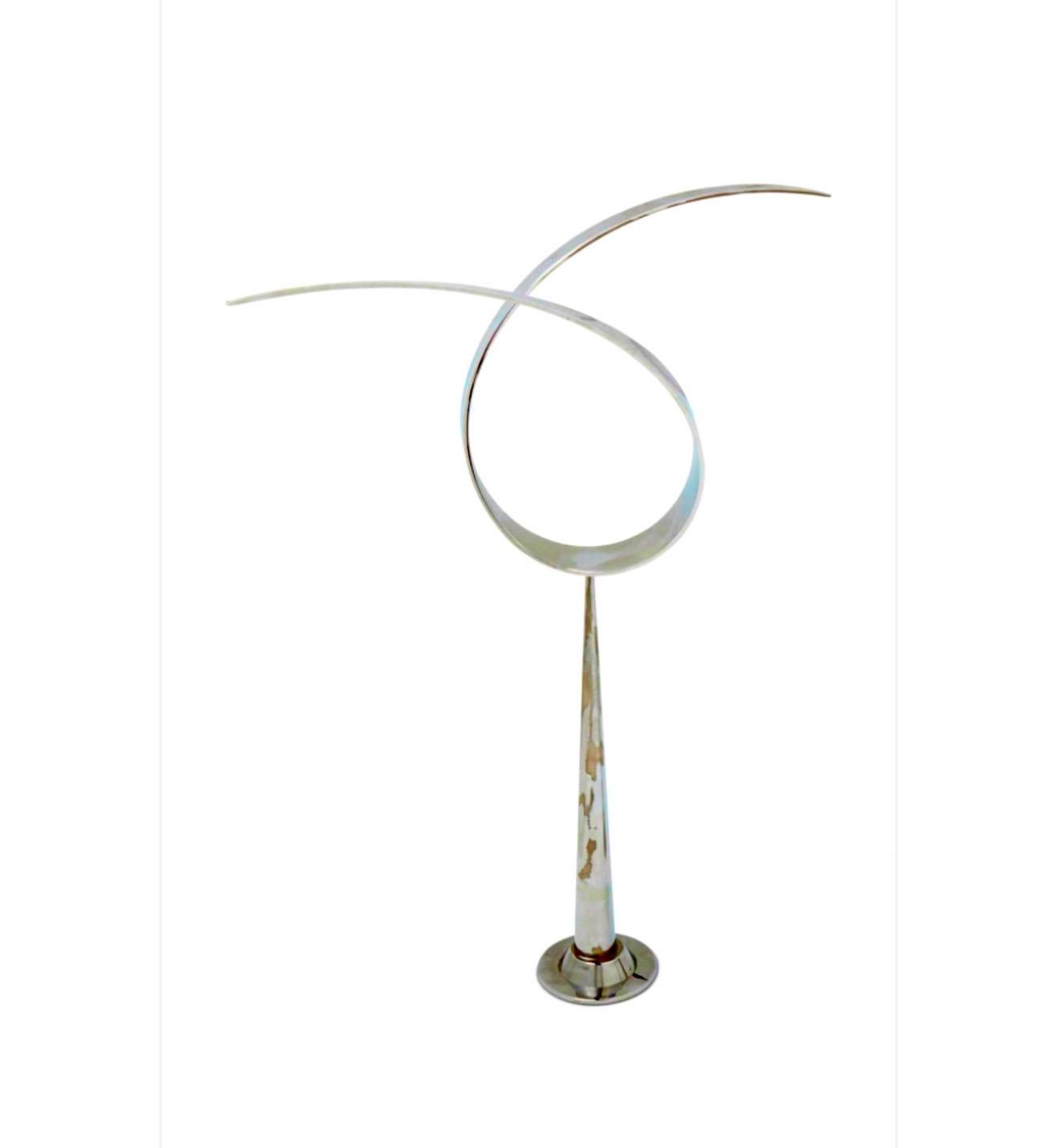 Elijah David Herschler Chrome Steel Modernist Free Form Kinetic Ribbon Sculpture 4