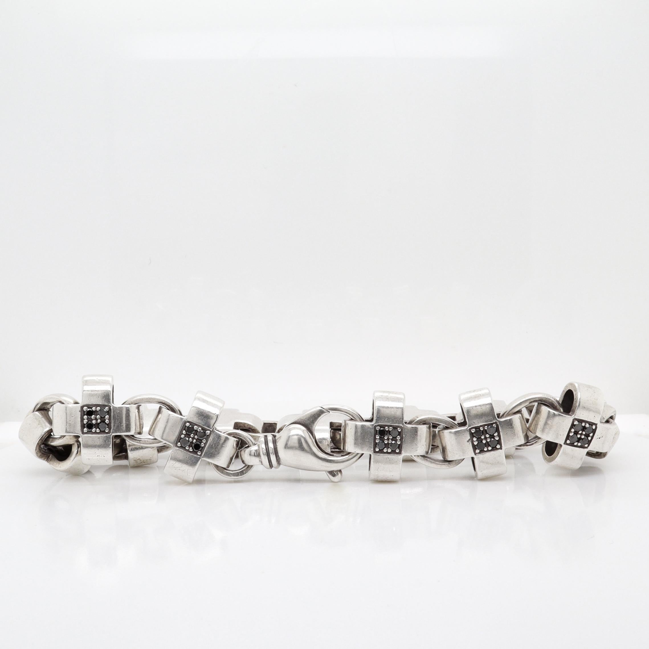 A Link en argent sterling et diamants noirs, en forme de X ou de croix David Heston en vente 5