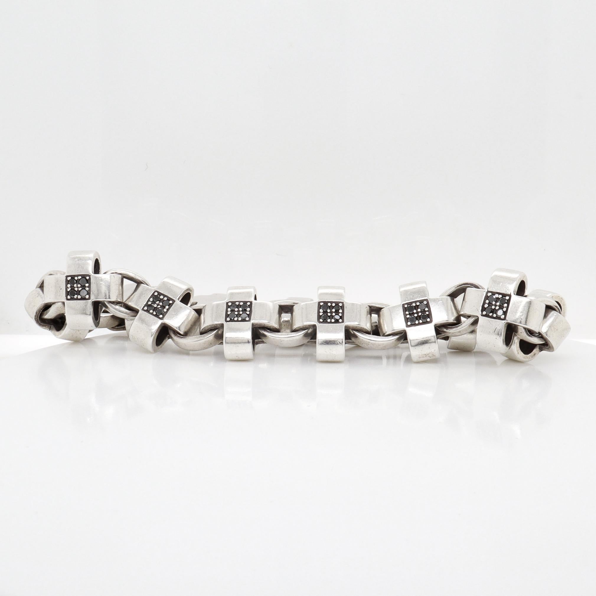A Link en argent sterling et diamants noirs, en forme de X ou de croix David Heston Bon état - En vente à Philadelphia, PA