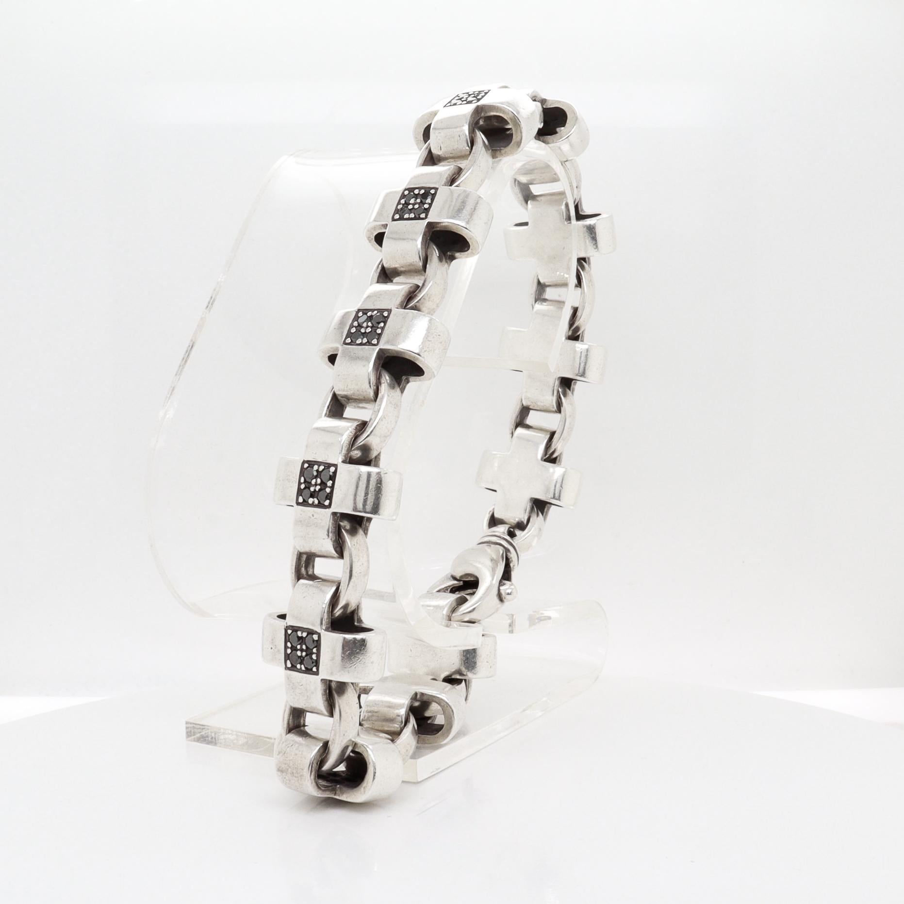 A Link en argent sterling et diamants noirs, en forme de X ou de croix David Heston en vente 3