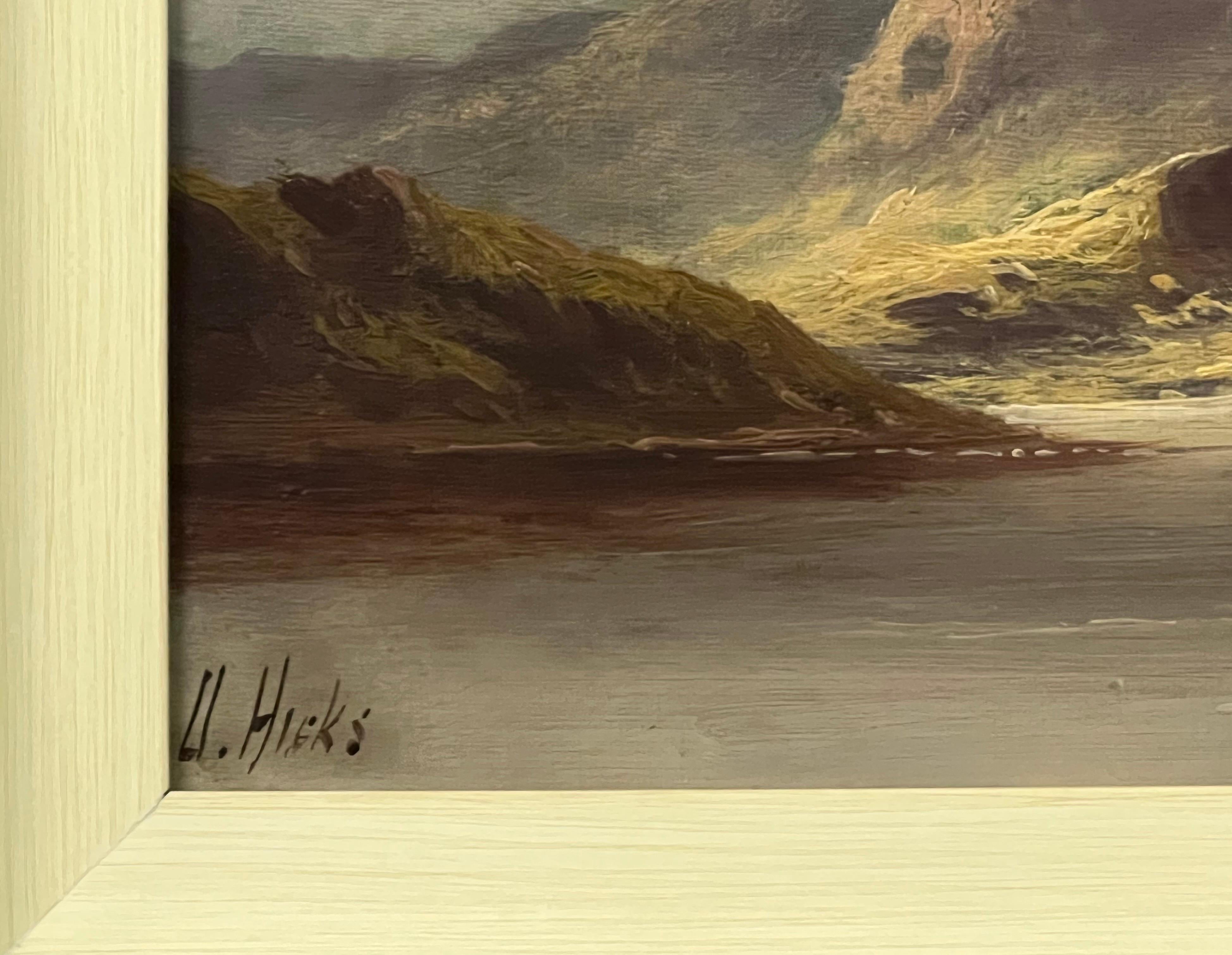 Mountain Lake Oil Painting by 19th Century British Artist Active Circa 1873–1902 For Sale 11