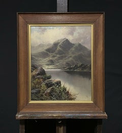 Fine Antique Scottish Highland Loch & Montagnes Paysage:: Signed Oil Painting