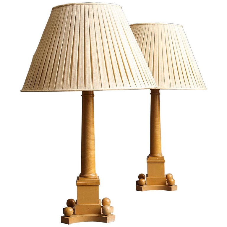 David Hicks Pair Of Sycamore Table, Duncan Antique Bronze Table Lamp