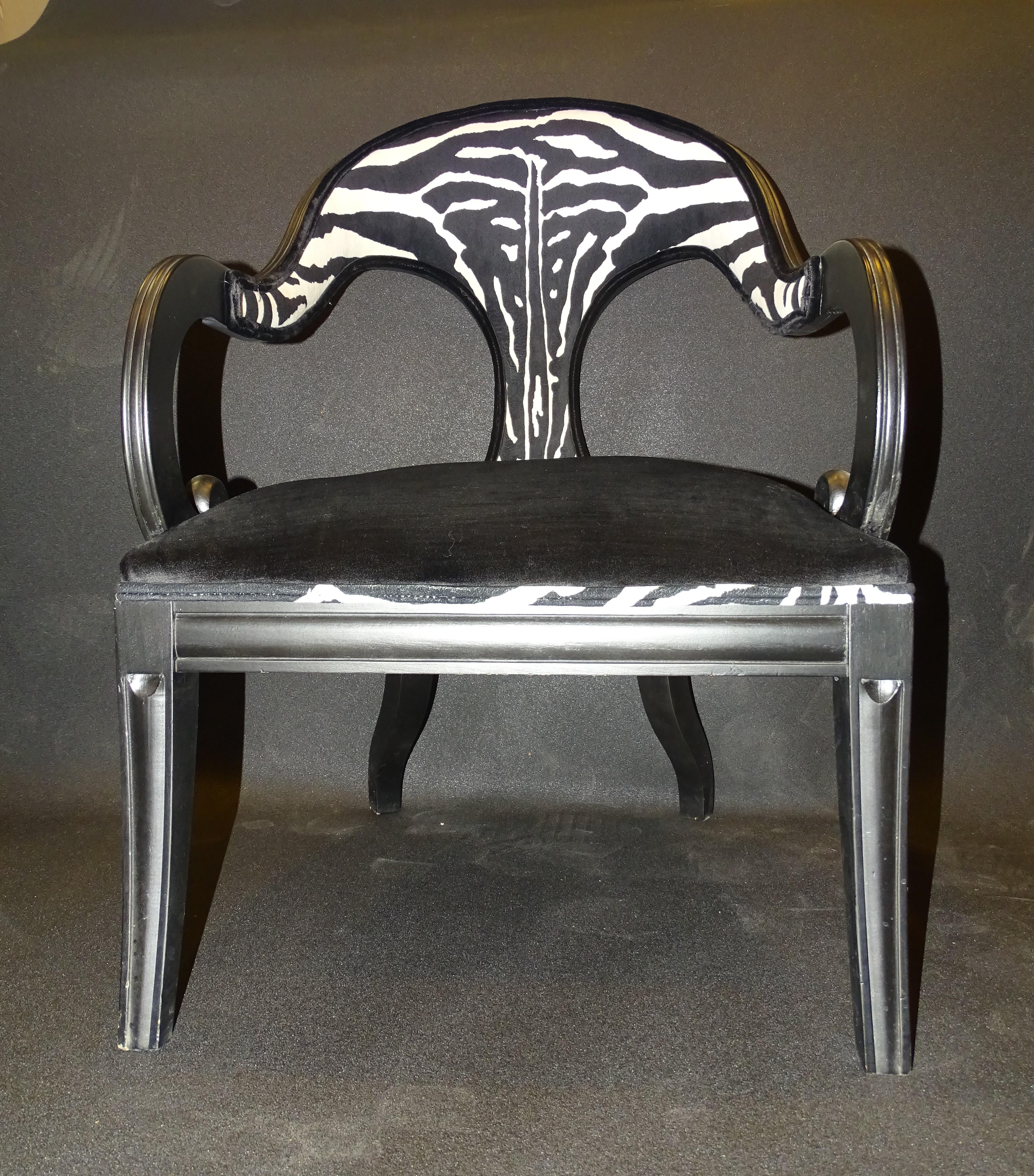 Hand-Crafted David Hicks Regency Armchair Black and White