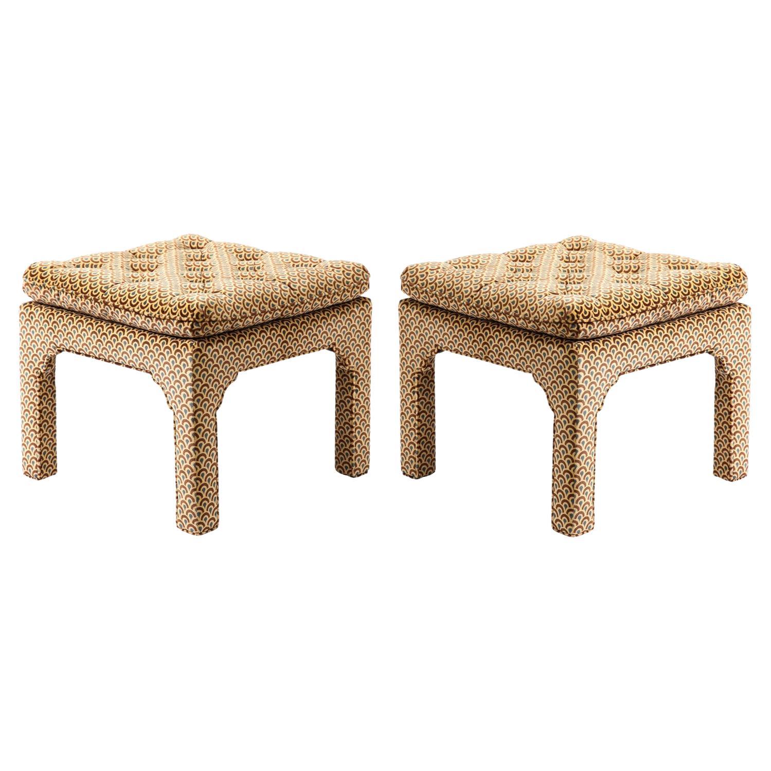 David Hicks Style Pair of Chic Upholstered Benches/Ottomans 1970s For Sale