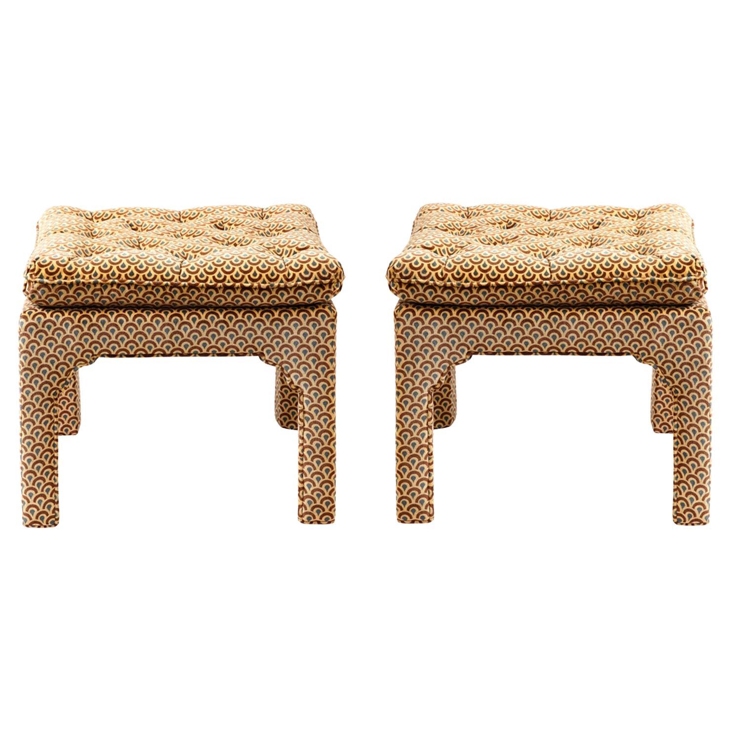 David Hicks Style Pair of Upholstered Benches, 1970s