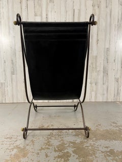 David Hicks Wrought Iron & Leather Sling Chair (fauteuil en fer forgé et cuir)