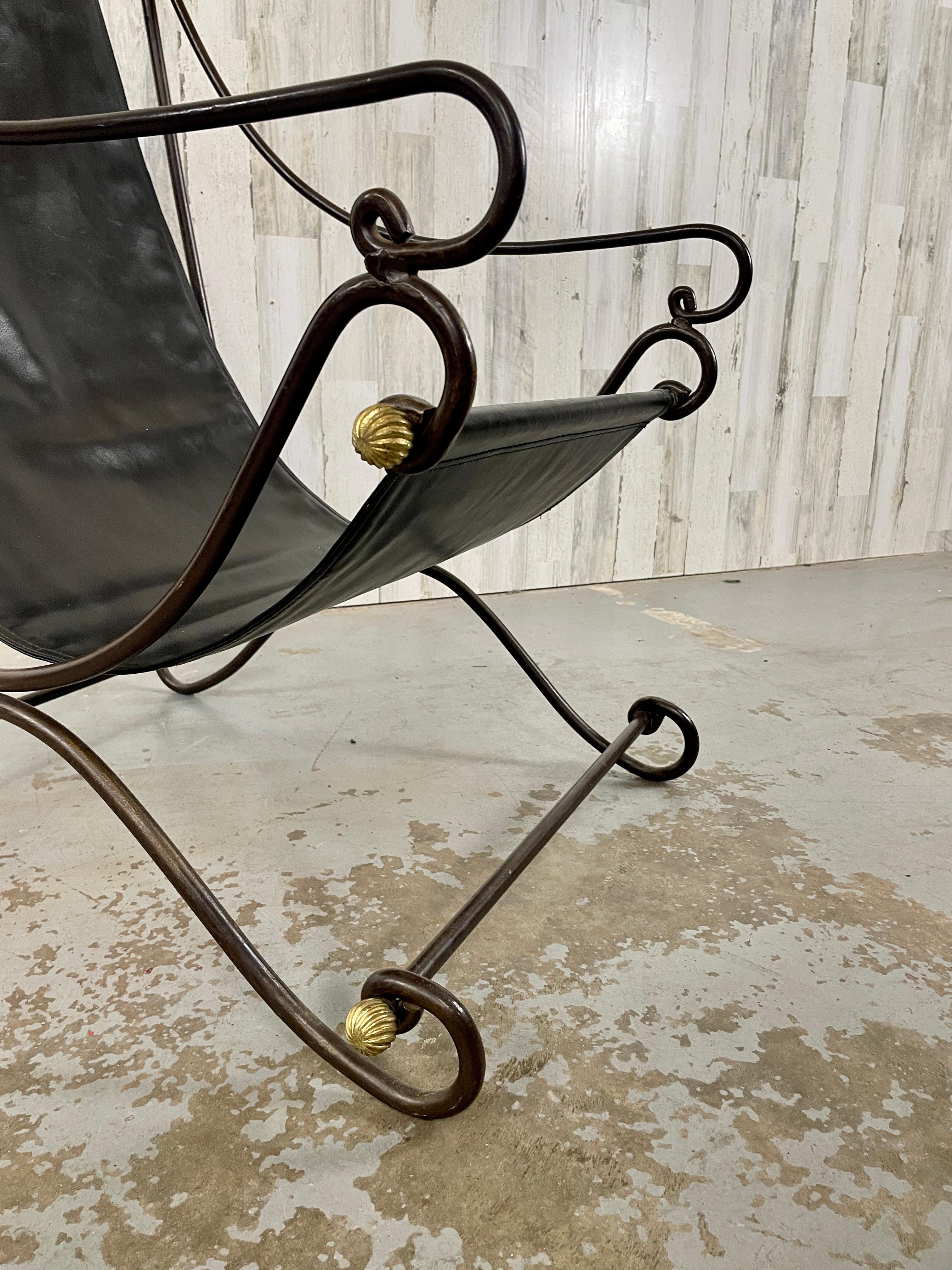 English David Hicks Wrought Iron & Leather Sling Chair  For Sale