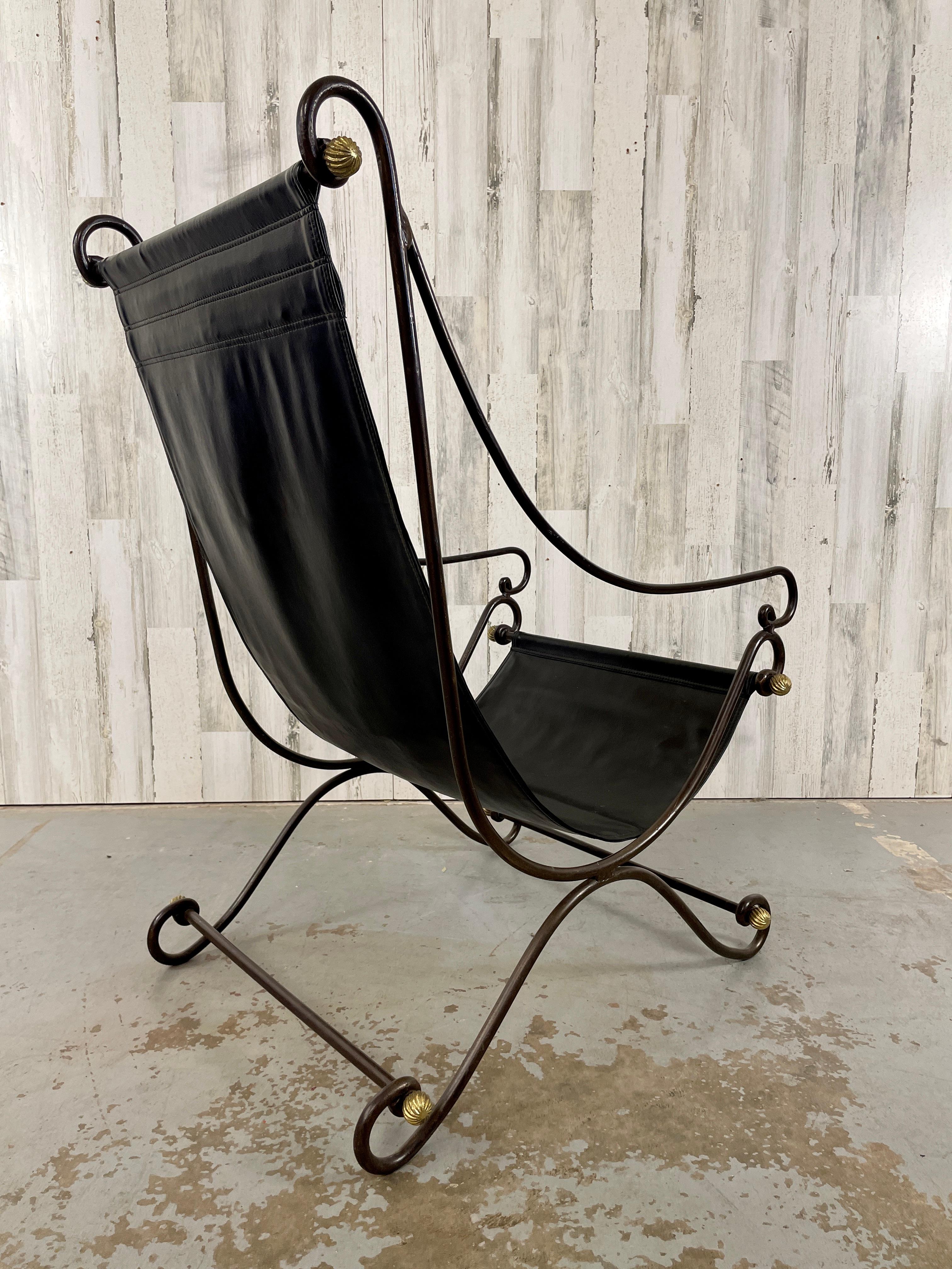 David Hicks Wrought Iron & Leather Sling Chair  For Sale 1