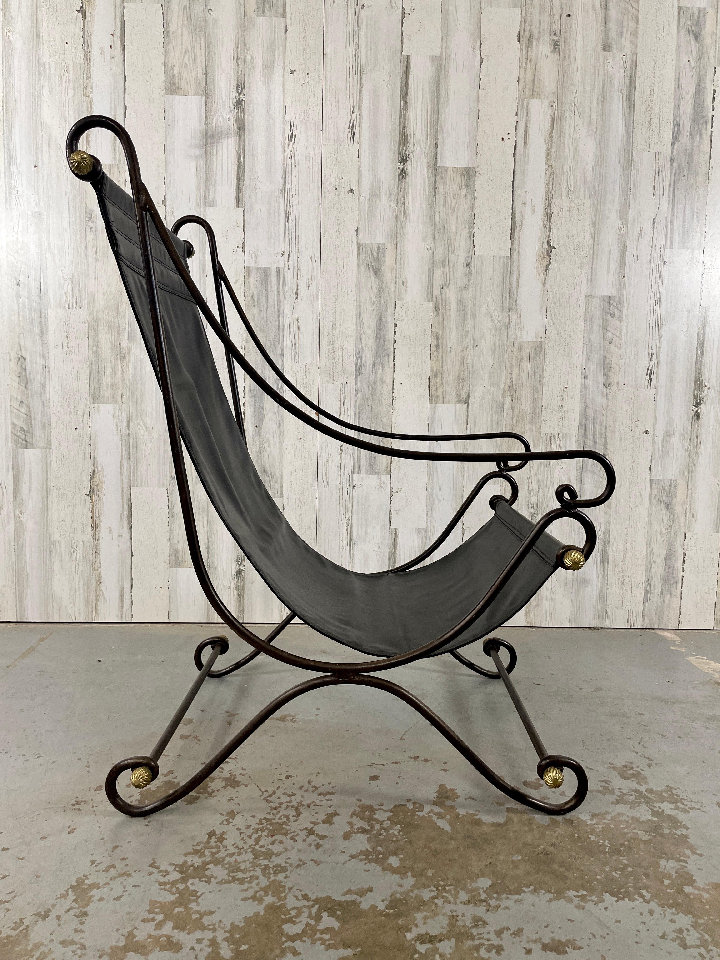David Hicks Wrought Iron & Leather Sling Chair  For Sale 2