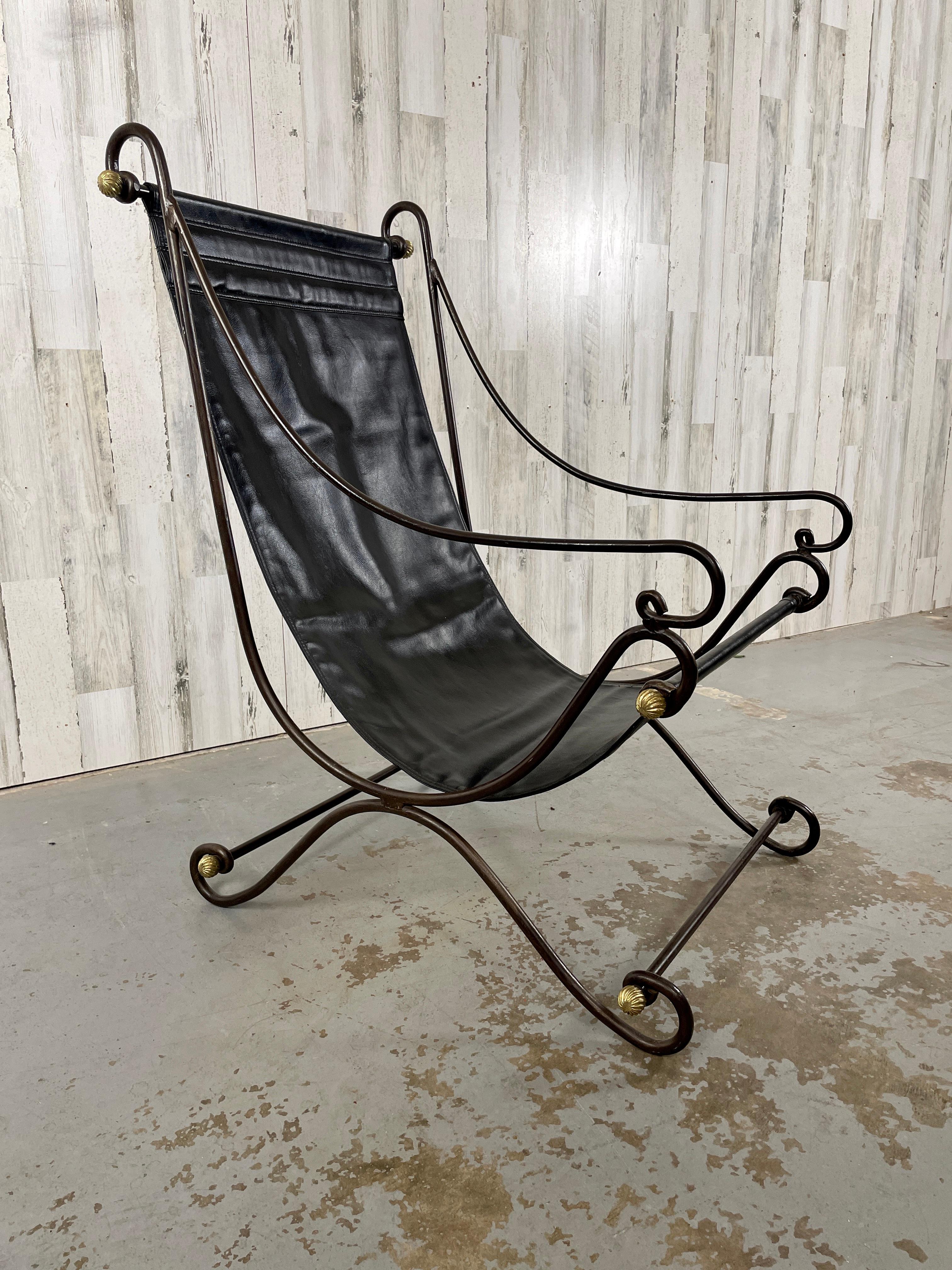 David Hicks Wrought Iron & Leather Sling Chair  For Sale 3