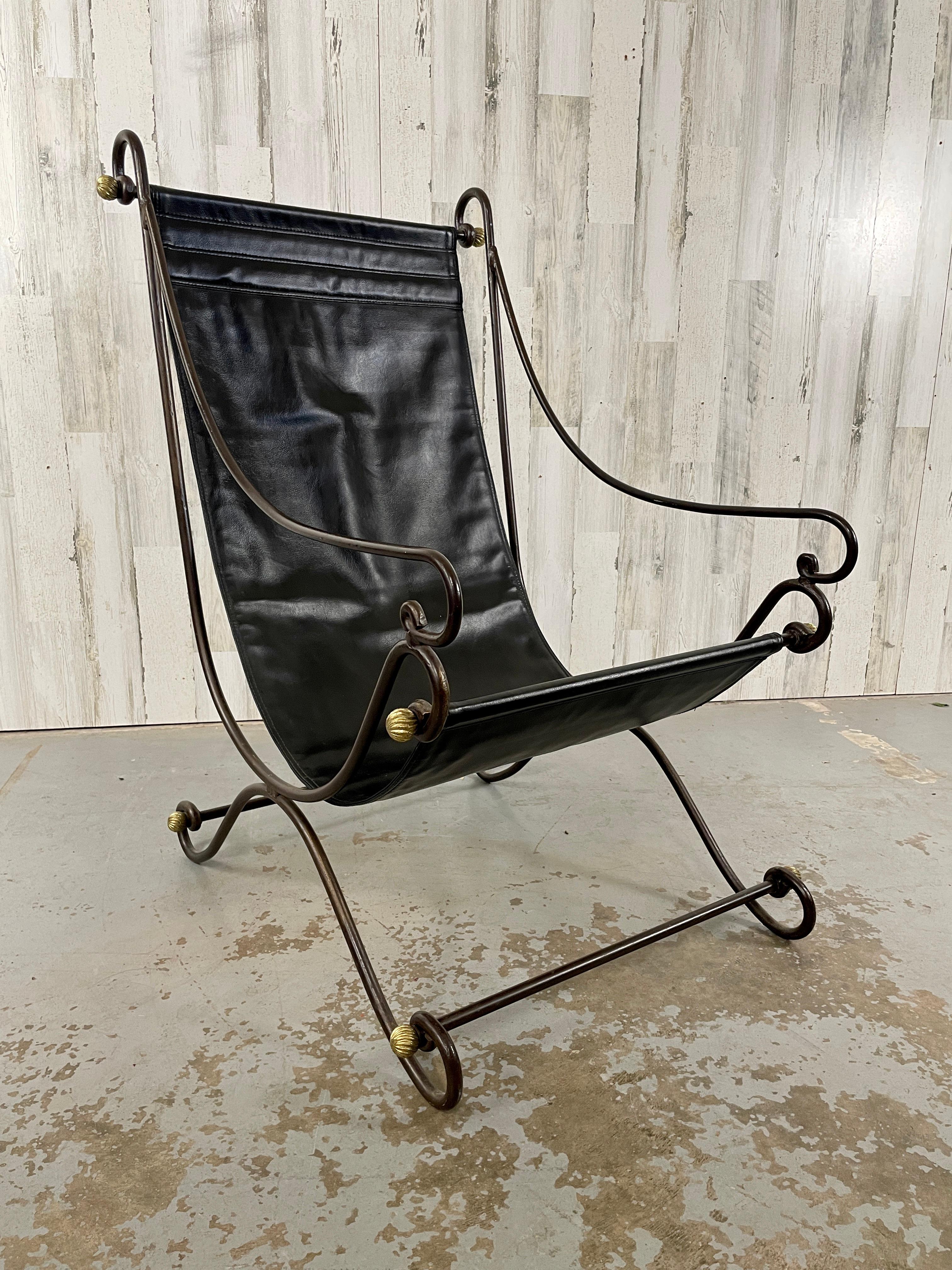 David Hicks Wrought Iron & Leather Sling Chair  For Sale 4