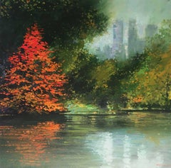 November in Central Park - Autumn Colours in New York: Oil Painting on Canvas