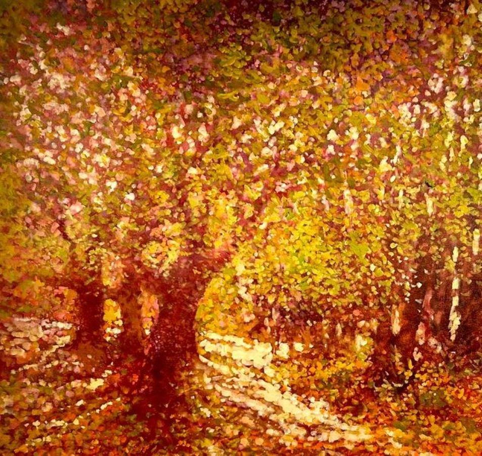Un millón de hojas - pintura al óleo impresionismo contemporáneo Londres - Painting de David Hinchliffe