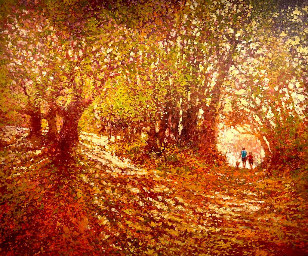 Figurative Painting de David Hinchliffe - Un millón de hojas - pintura al óleo impresionismo contemporáneo Londres