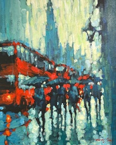 Commuters - contemporary impressionism London oil painting