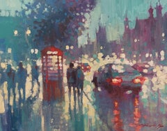 Commuting at Dusk - peinture impressionniste contemporaine de Londres