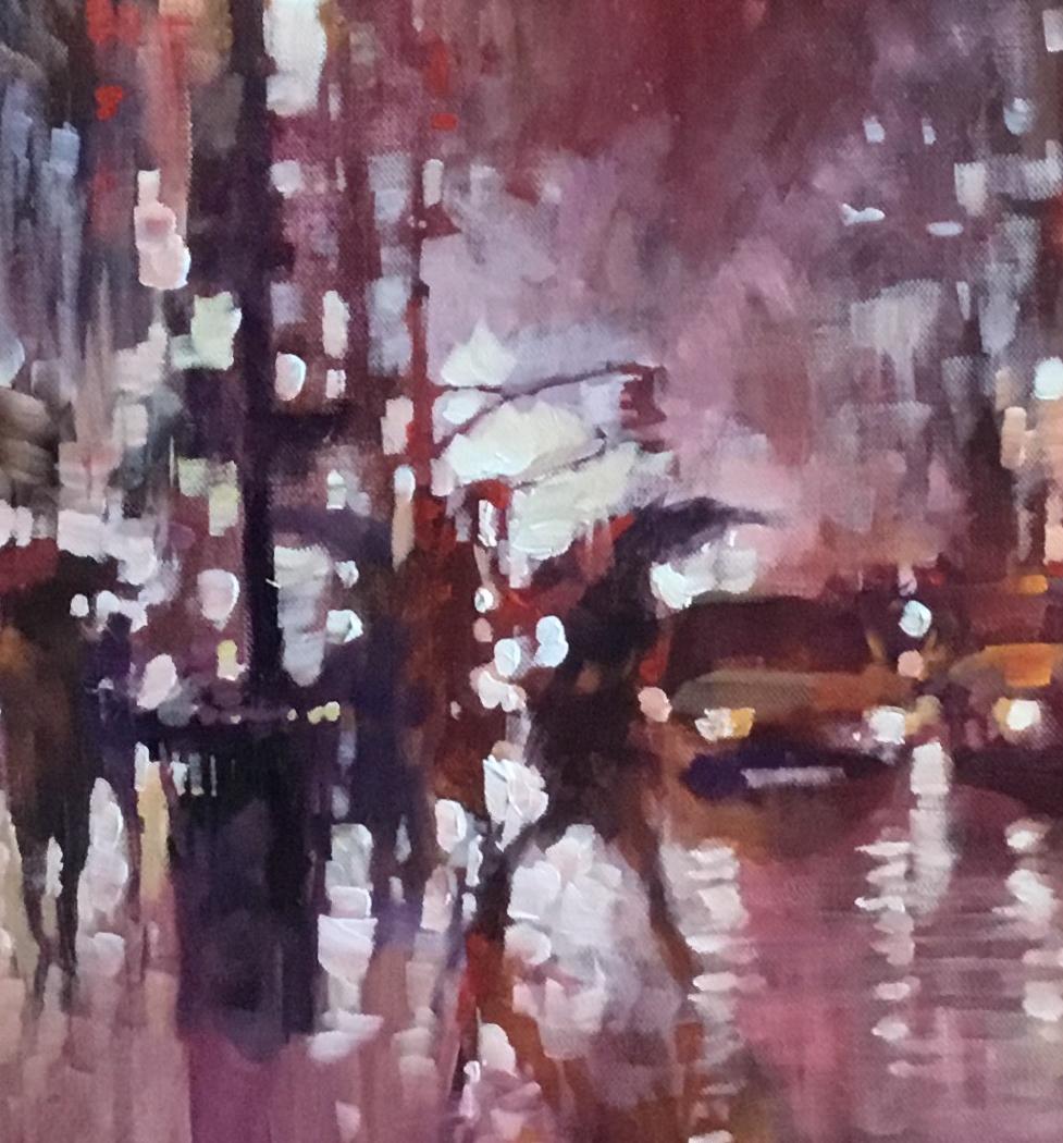 Crossing at 42st at 5am - contemporary impressionism New York oil painting - Painting by David Hinchliffe