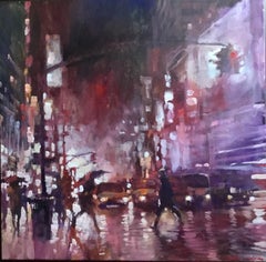 Crossing at 42st at 5am - contemporary impressionism New York oil painting